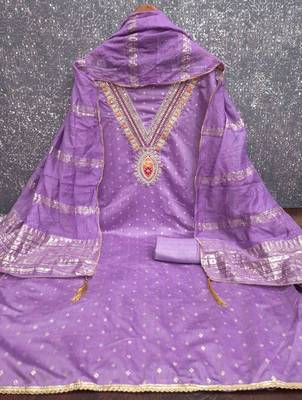 Lavender chanderi embroidered unstitched dressmaterials 3 pair top bottom dupptaa 3