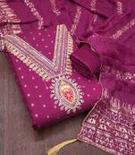 Pink chanderi  embroidered unstitched dressmaterials 3 pair top bottom dupptaa