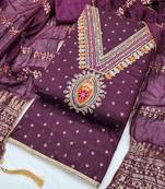 Wine chanderi embroidered unstitched dressmaterials 3 pair top bottom dupptaa