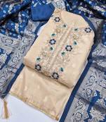 Blue silk  embroidered unstitched dressmaterials 3 pair top bottom dupptaa