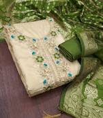 Green silk  embroidered unstitched dressmaterials 3 pair top bottom dupptaa