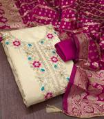 Pink silk  embroidered unstitched dressmaterials 3 pair top bottom dupptaa