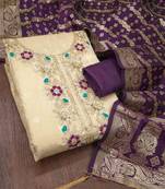 Purple silk  embroidered unstitched dressmaterials 3 pair top bottom dupptaa