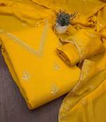 Gold silk embroidered unstitched dressmaterials 3 pair top bottom dupptaa
