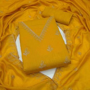 Gold silk embroidered unstitched dressmaterials 3 pair top bottom dupptaa 2