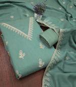 Green silk  embroidered unstitched dressmaterials 3 pair top bottom dupptaa