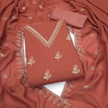 Orange silk embroidered unstitched dressmaterials 3 pair top bottom dupptaa 1