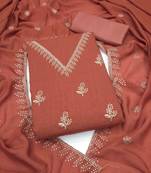 Orange silk embroidered unstitched dressmaterials 3 pair top bottom dupptaa