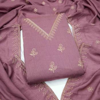 Pink silk  embroidered unstitched dressmaterials 3 pair top bottom dupptaa 2