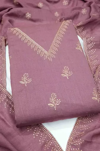 Pink silk  embroidered unstitched dressmaterials 3 pair top bottom dupptaa
