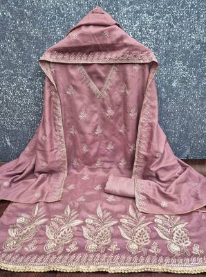 Pink silk  embroidered unstitched dressmaterials 3 pair top bottom dupptaa 4