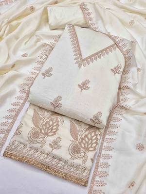 White silk embroidered unstitched dressmaterials 3 pair top bottom dupptaa 2