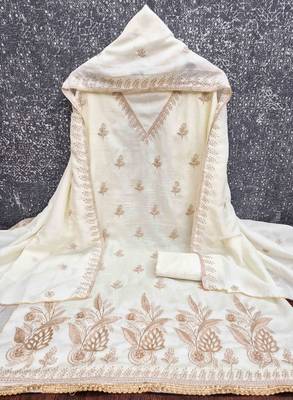 White silk embroidered unstitched dressmaterials 3 pair top bottom dupptaa 3