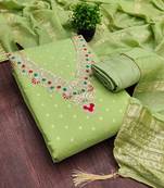 Green chanderi  embroidered unstitched dressmaterials 3 pair top bottom dupptaa