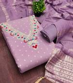 Lavender chanderi embroidered unstitched dressmaterials 3 pair top bottom dupptaa
