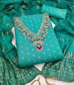 Indigo chanderi embroidered unstitched dressmaterials 3 pair top bottom dupptaa