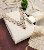 White chanderi embroidered unstitched dressmaterials 3 pair top bottom dupptaa