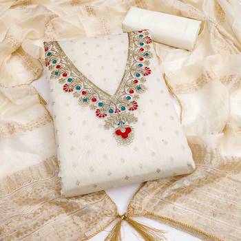 White chanderi embroidered unstitched dressmaterials 3 pair top bottom dupptaa 2