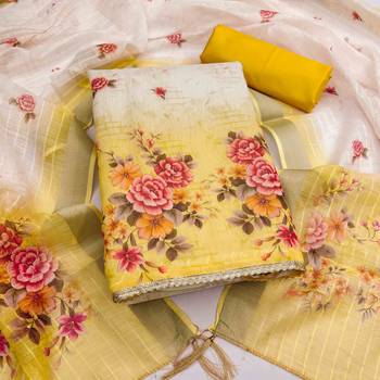 Gold silk embroidered unstitched dressmaterials 3 pair top bottom dupptaa 2