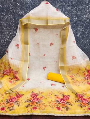Gold silk embroidered unstitched dressmaterials 3 pair top bottom dupptaa 4