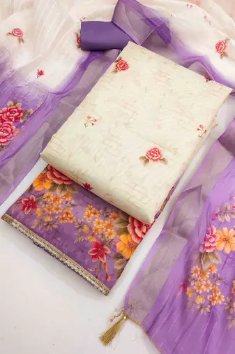 Lavender silk embroidered unstitched dressmaterials 3 pair top bottom dupptaa