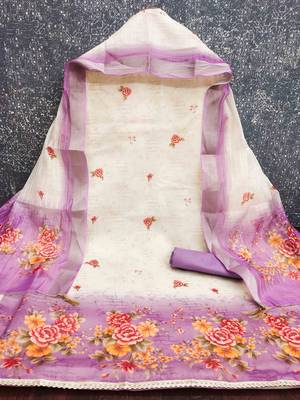 Lavender silk embroidered unstitched dressmaterials 3 pair top bottom dupptaa 2