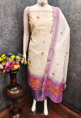 Lavender silk embroidered unstitched dressmaterials 3 pair top bottom dupptaa 3