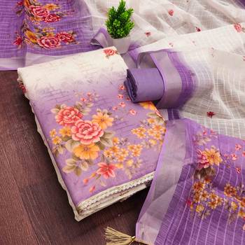 Lavender silk embroidered unstitched dressmaterials 3 pair top bottom dupptaa 4