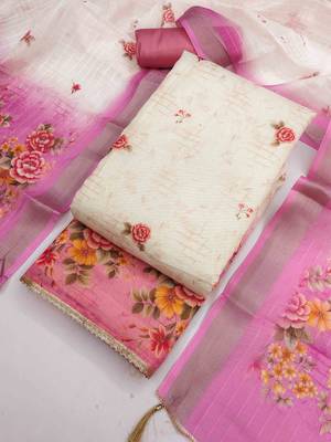 Pink silk  embroidered unstitched dressmaterials 3 pair top bottom dupptaa 2