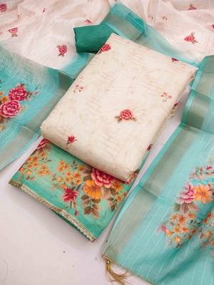 Sky silk embroidered unstitched dressmaterials 3 pair top bottom dupptaa 3