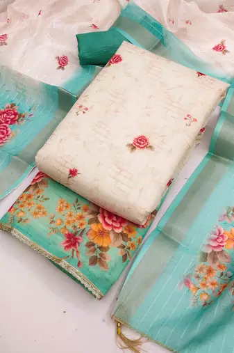 sky silk blend embroidered unstitched dressmaterials 3 pair top bottom dupptaa