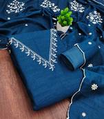 Blue silk  embroidered unstitched dressmaterials 3 pair top bottom dupptaa