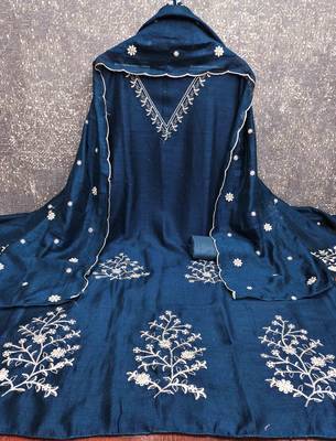 Blue silk  embroidered unstitched dressmaterials 3 pair top bottom dupptaa 4