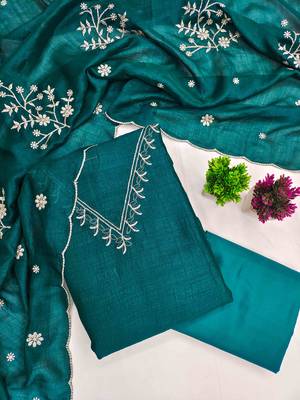 Indigo silk embroidered unstitched dressmaterials 3 pair top bottom dupptaa 2