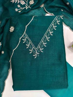 Indigo silk embroidered unstitched dressmaterials 3 pair top bottom dupptaa 3
