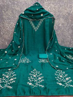Indigo silk embroidered unstitched dressmaterials 3 pair top bottom dupptaa 4