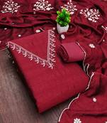 Red silk embroidered unstitched dressmaterials 3 pair top bottom dupptaa