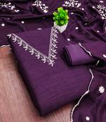 Wine silk embroidered unstitched dressmaterials 3 pair top bottom dupptaa