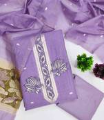 Lavender cotton embroidered unstitched dressmaterials 3 pair top bottom dupptaa