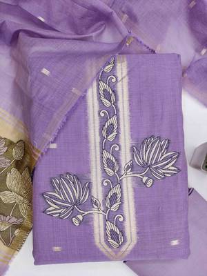 Lavender cotton embroidered unstitched dressmaterials 3 pair top bottom dupptaa 2