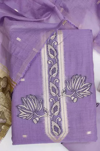 lavender cotton blend embroidered unstitched dressmaterials 3 pair top bottom dupptaa
