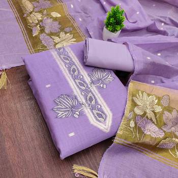 Lavender cotton embroidered unstitched dressmaterials 3 pair top bottom dupptaa 3