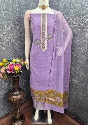Lavender cotton embroidered unstitched dressmaterials 3 pair top bottom dupptaa 4
