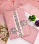 Pink cotton  embroidered unstitched dressmaterials 3 pair top bottom dupptaa