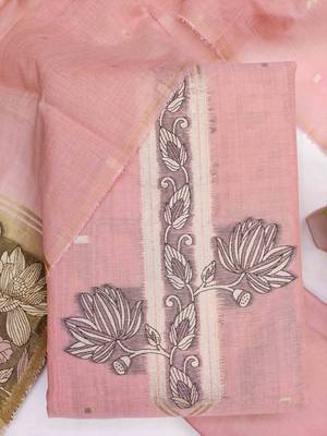 Pink cotton  embroidered unstitched dressmaterials 3 pair top bottom dupptaa 2