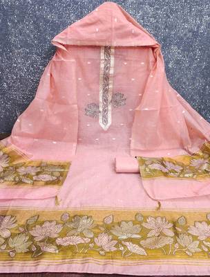 Pink cotton  embroidered unstitched dressmaterials 3 pair top bottom dupptaa 4