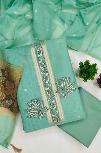 sky cotton blend embroidered unstitched dressmaterials 3 pair top bottom dupptaa