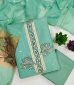 Sky cotton embroidered unstitched dressmaterials 3 pair top bottom dupptaa