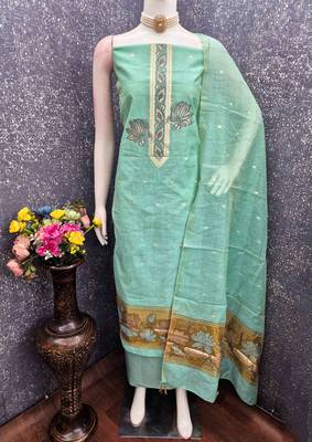 Sky cotton embroidered unstitched dressmaterials 3 pair top bottom dupptaa 4