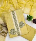 Yellow cotton embroidered unstitched dressmaterials 3 pair top bottom dupptaa